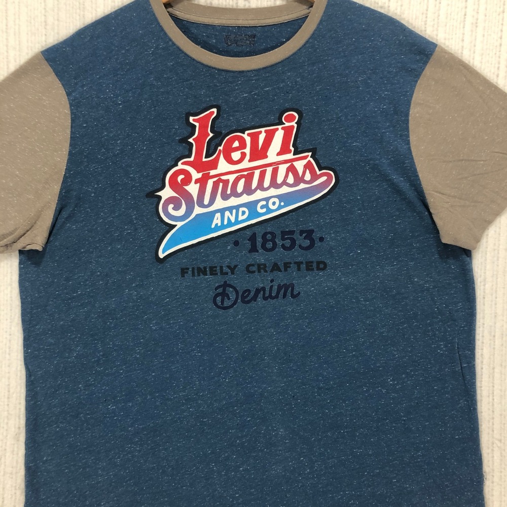Levis Mens Graphic T-Shirt XL Blue Grey Colorblock Finely Crafted Denim 1853 Tee